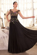 Pleated Satin & Embellished A-Line Gown-1