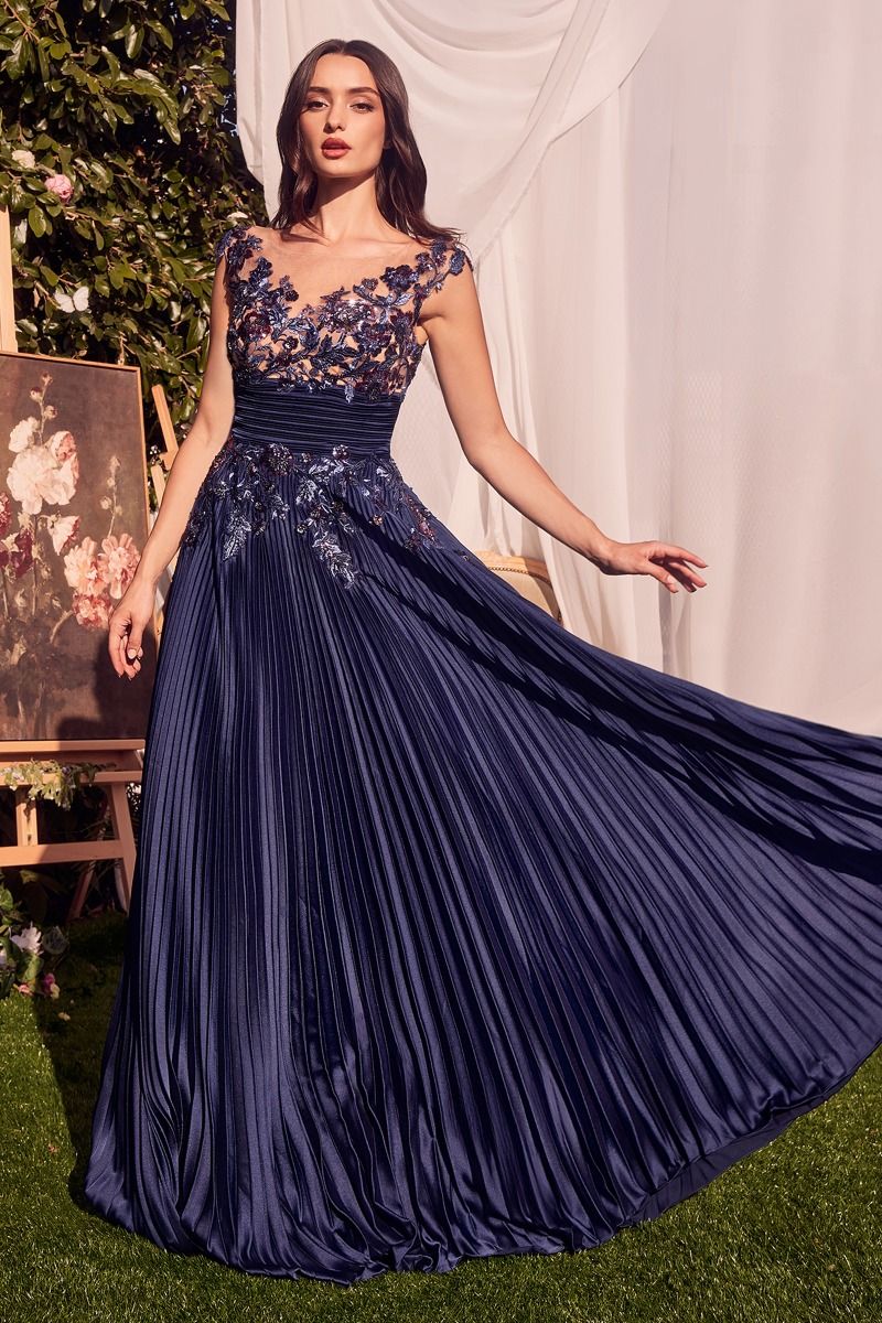 Pleated Satin & Embellished A-Line Gown-2