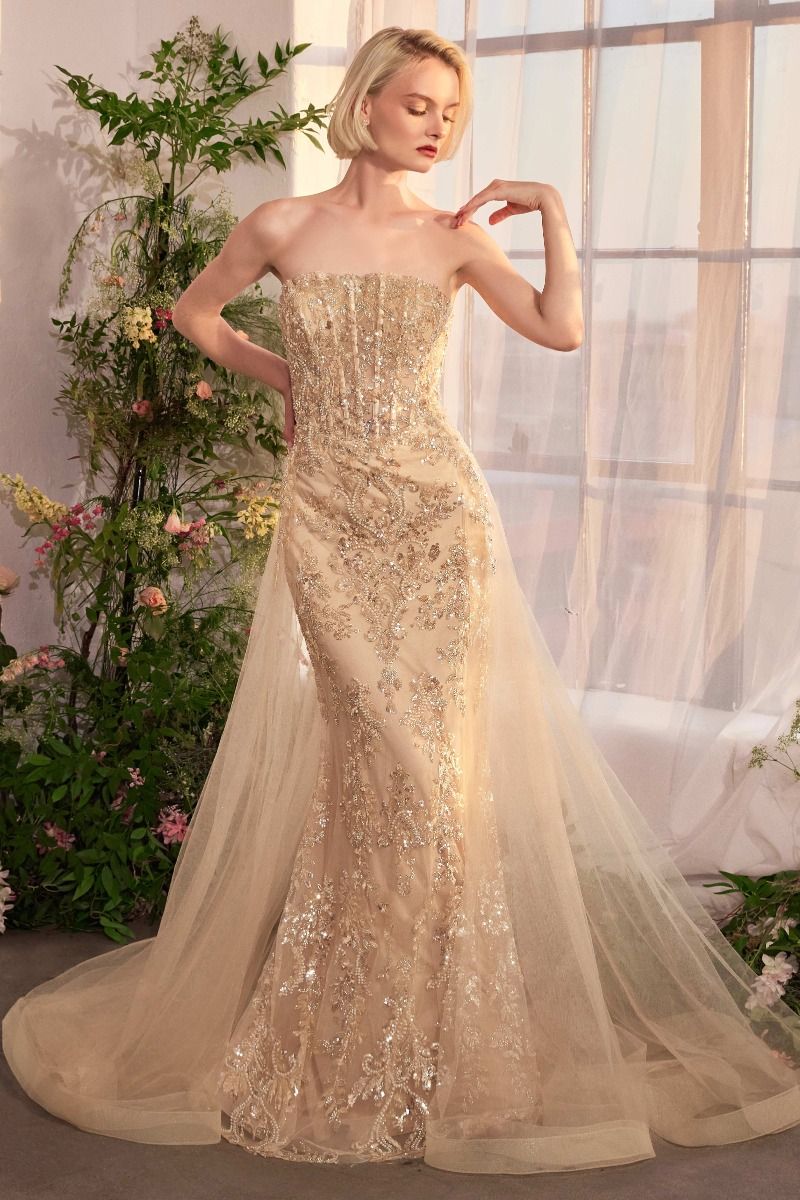 Strapless Overskirt Glimming Gown-1