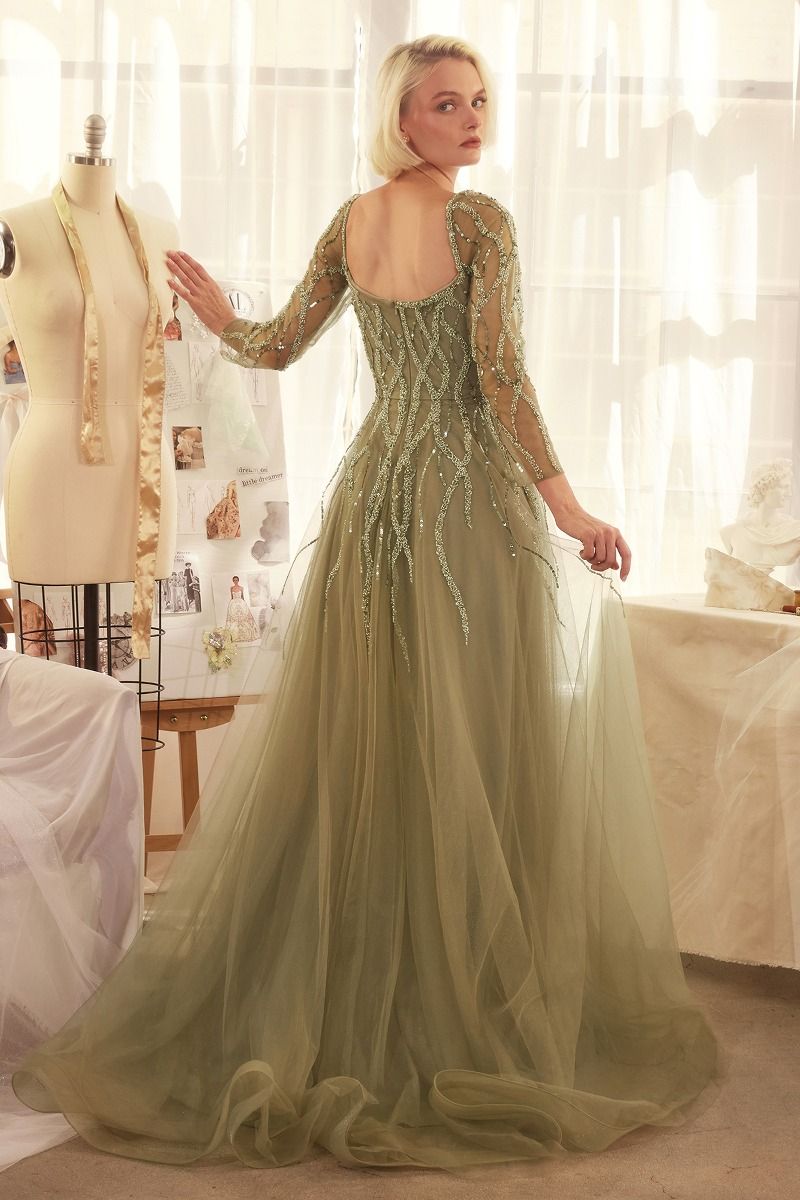 Sequin Embellished Long Sleeve A-Line Dress-1
