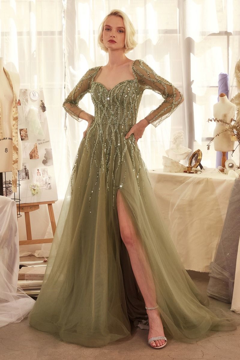 Sequin Embellished Long Sleeve A-Line Dress-3