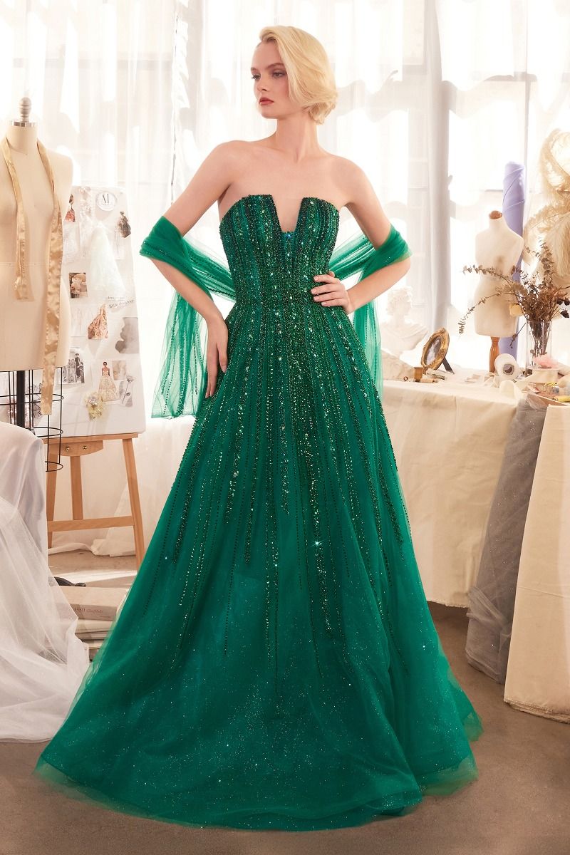 Strapless Ombre Beaded A-Line Dress-1
