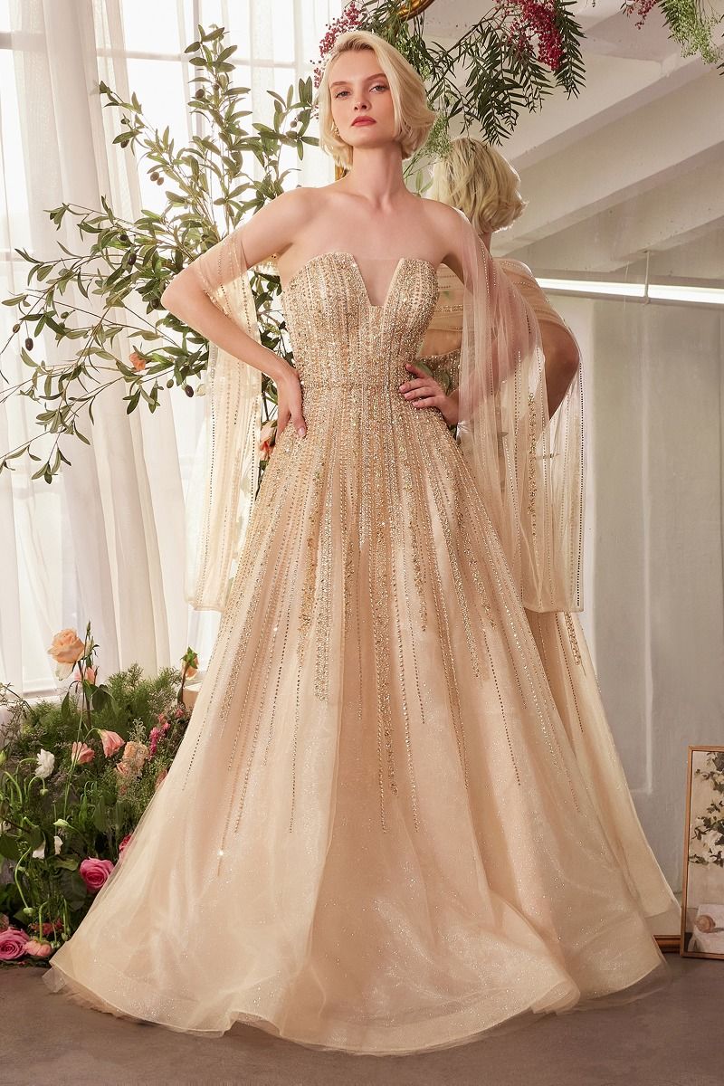 Strapless Ombre Beaded A-Line Dress-4