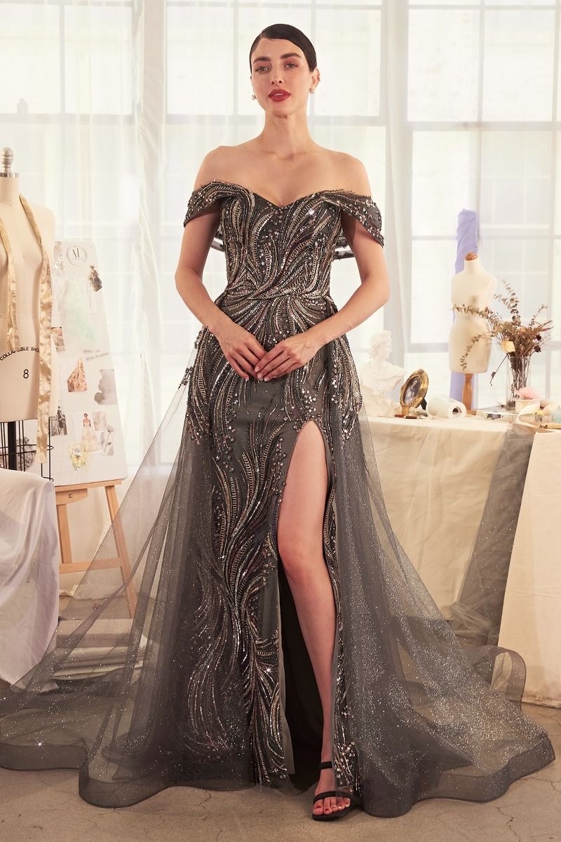 Off The Shoulder Beaded Gown & Overskirt-2