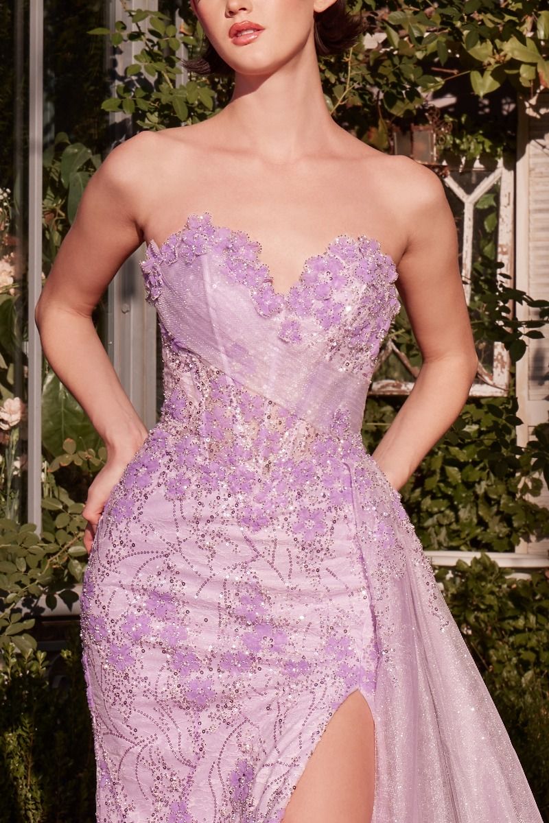 Floral Motif Strapless Fitted Gown-0