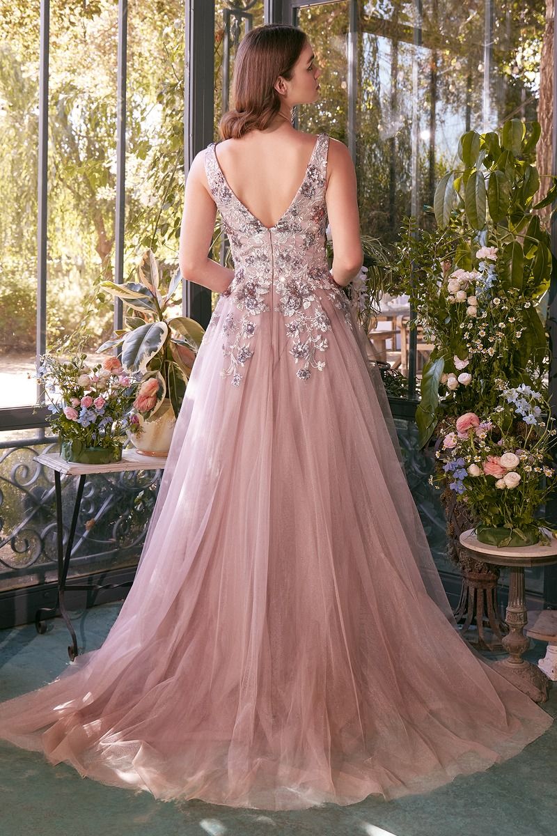 Sequin Bouquet V-Neck Gown-2