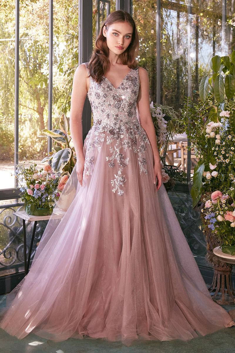 Sequin Bouquet V-Neck Gown-3