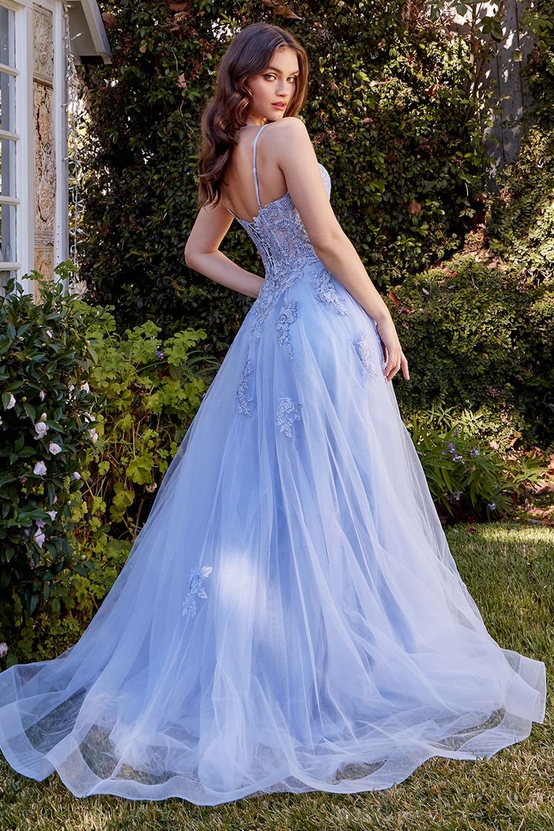 Lace Appliqued A-Line Layered Tulle Gown-2