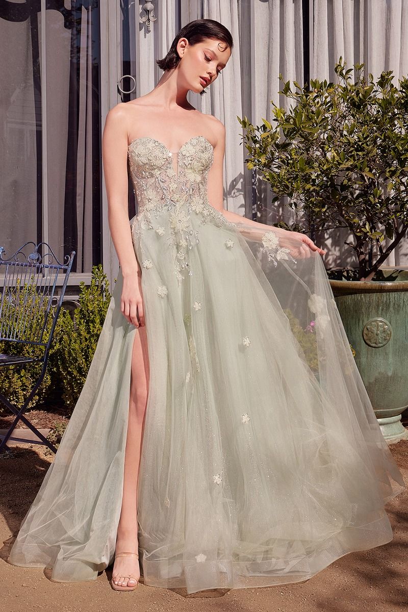 Sage Green Strapless Ball Gown-4