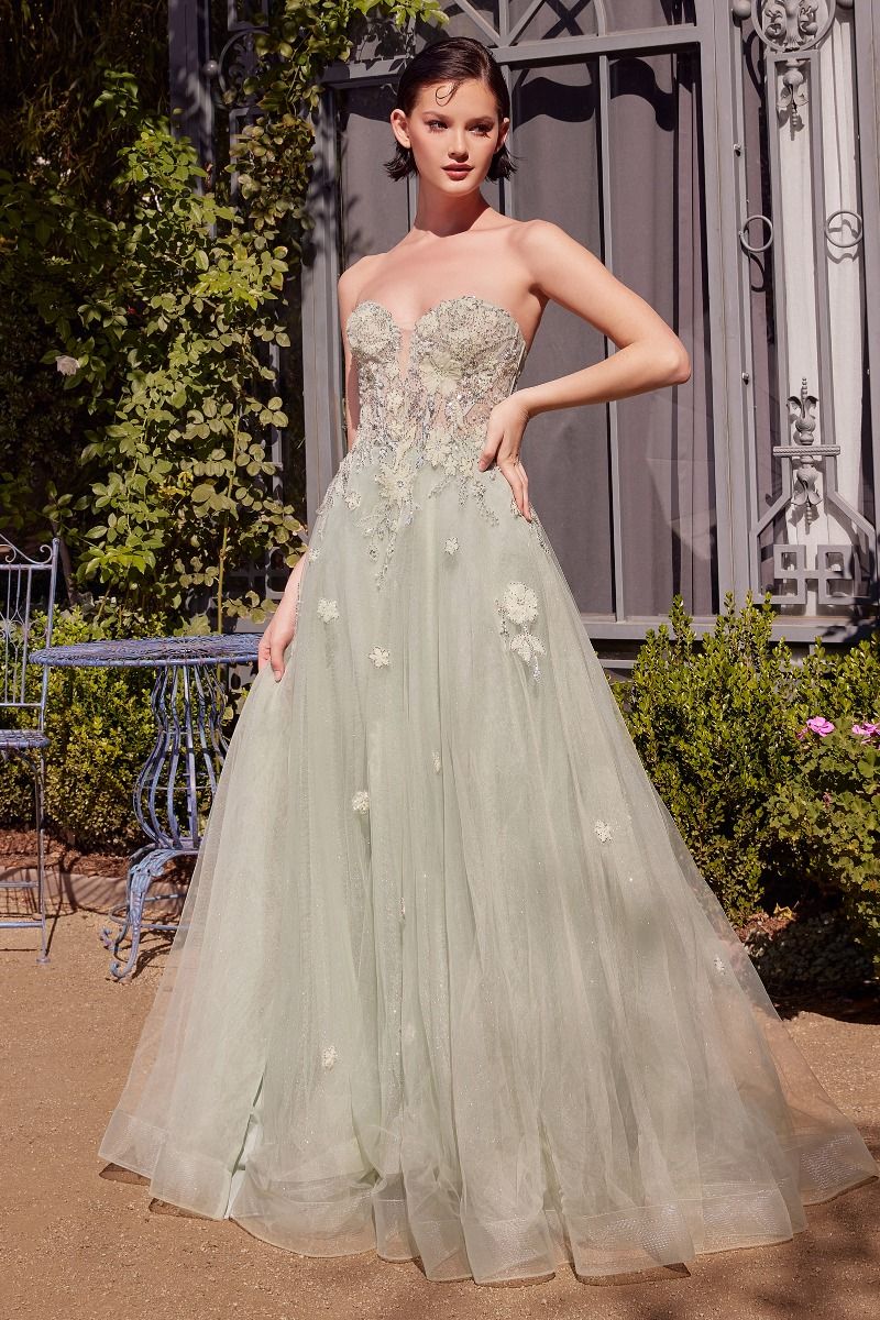 Sage Green Strapless Ball Gown-2