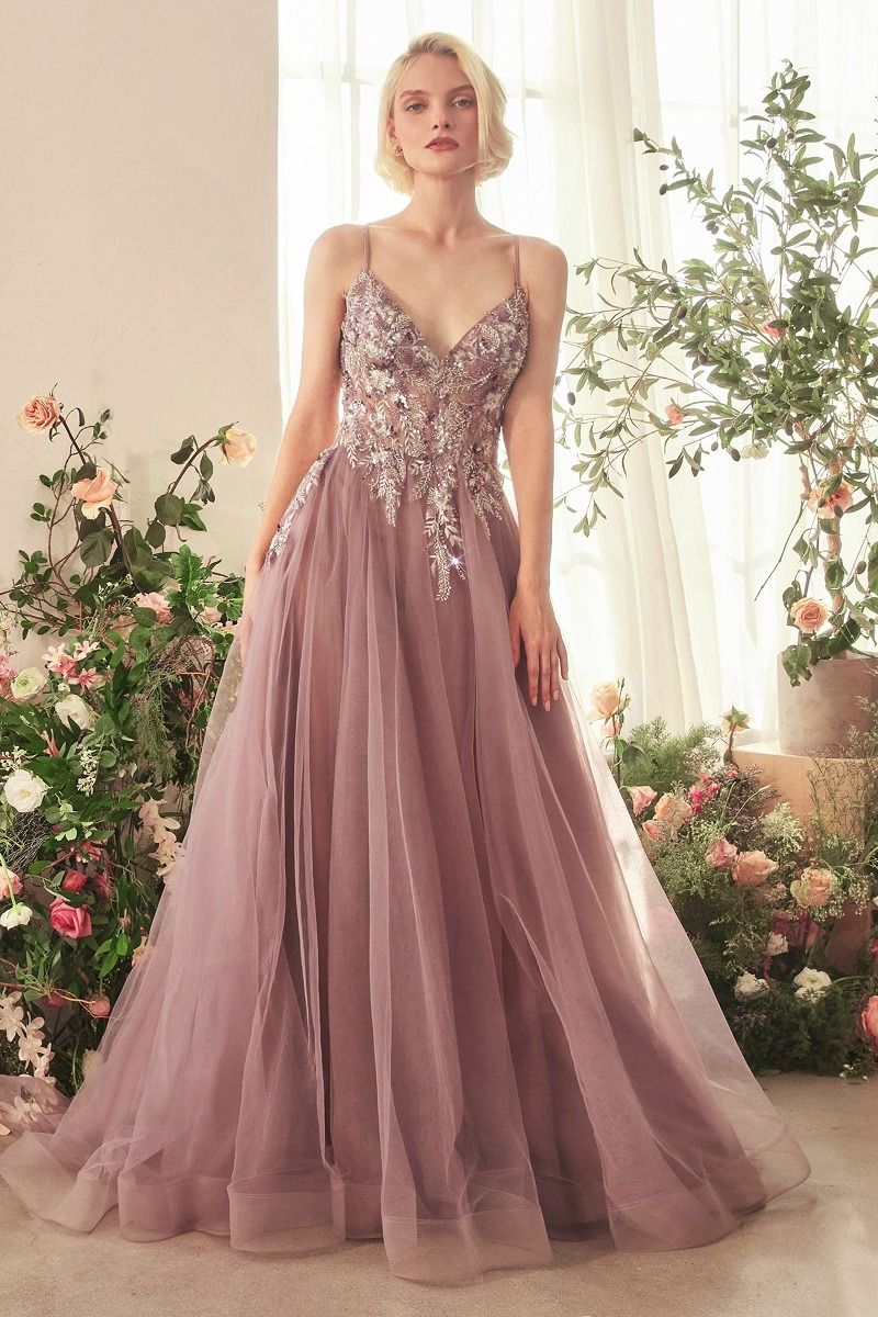 English Violet A-Line Layered Tulle Gown Of Whimsy-1