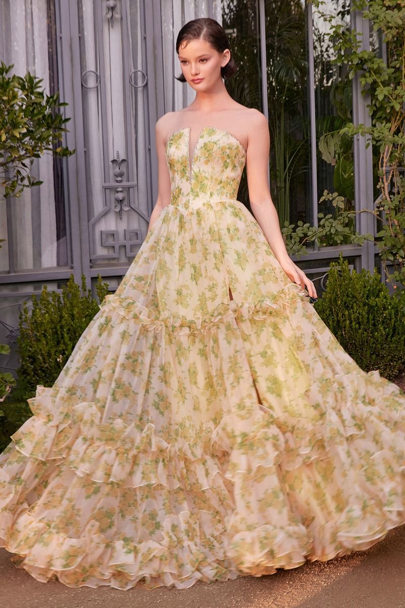 Strapless Floral Printed Ball Gown-4