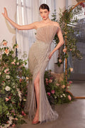 Pleated Fan Bodice Fitted Pearl Gown-1