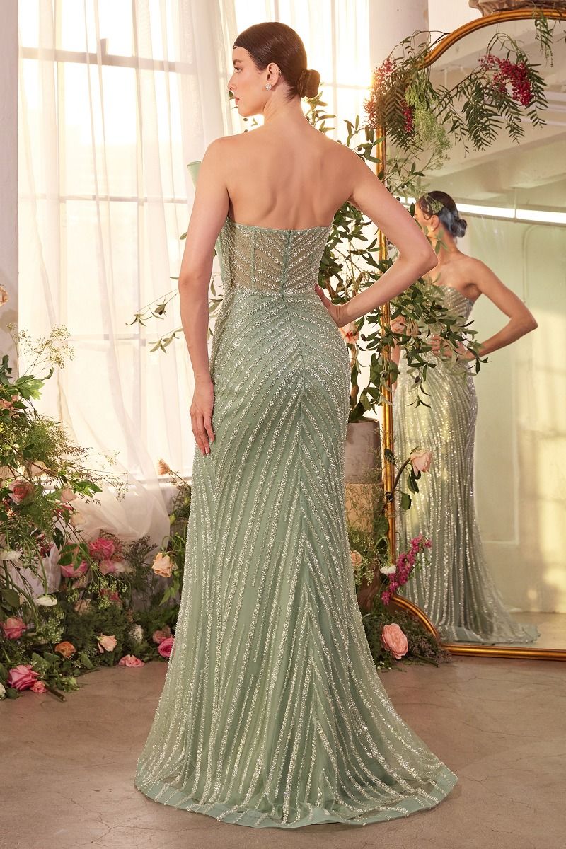 Pleated Fan Bodice Fitted Pearl Gown-2