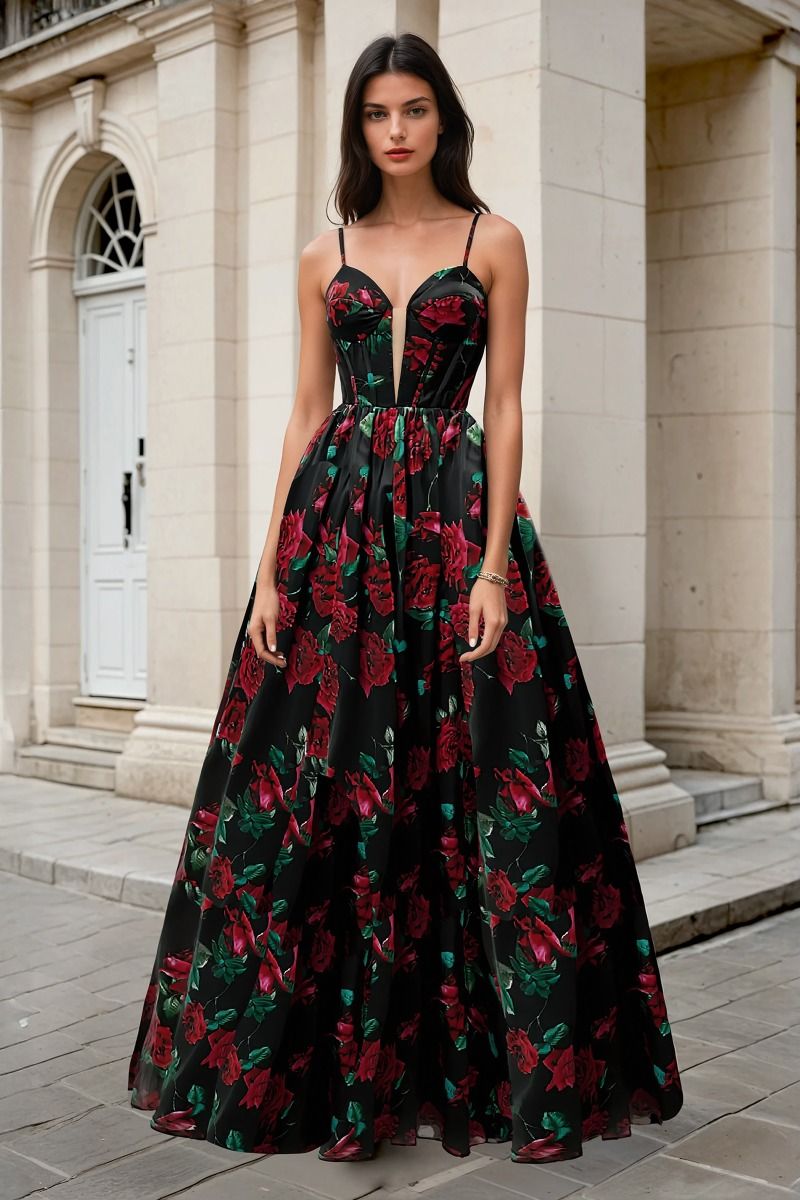 Rose Print Organza Gown-3