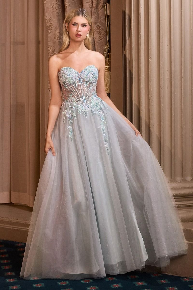 Sweetheart Floral Beaded Glitter Tulle Ball Gown-0