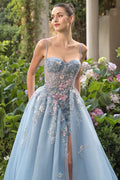 Enchanted Floral Butterfly Ball Gown with Glitter Tulle Skirt-0