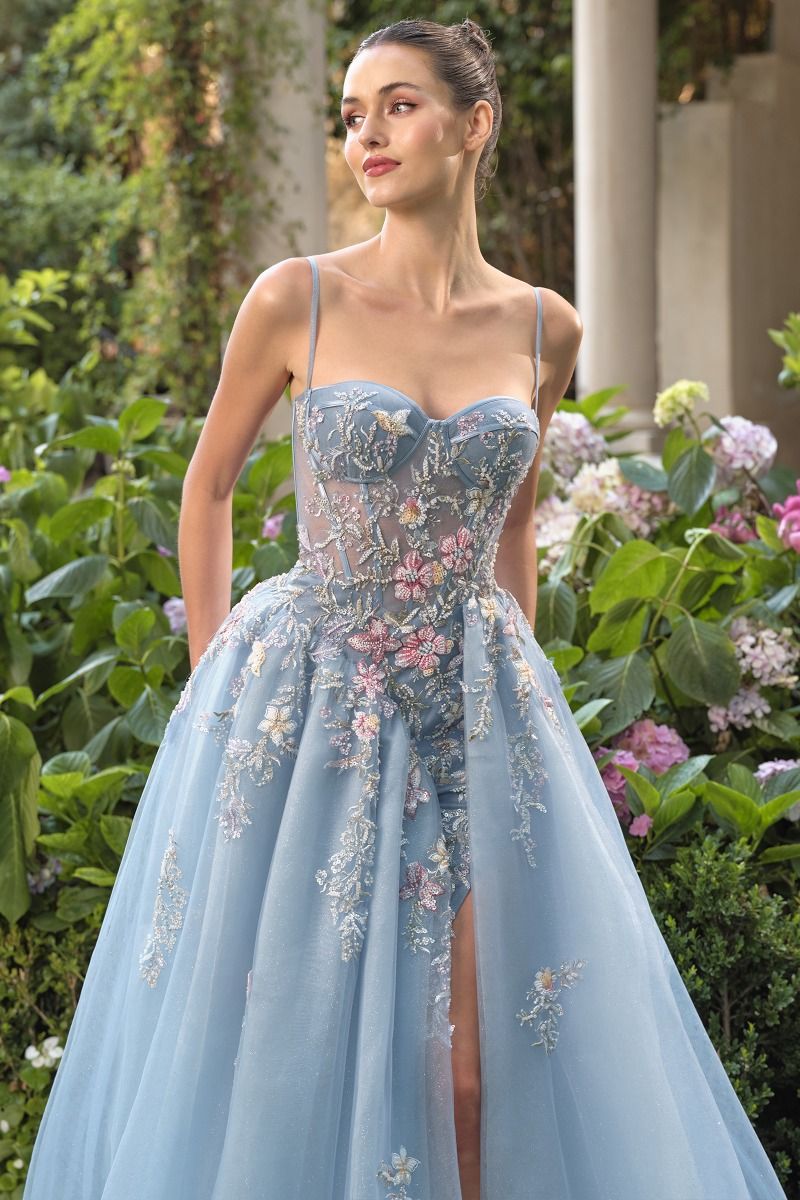 Enchanted Floral Butterfly Ball Gown with Glitter Tulle Skirt-0
