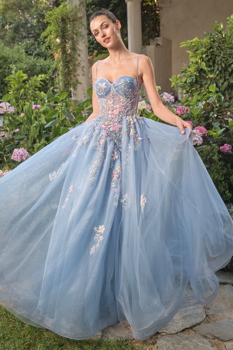 Enchanted Floral Butterfly Ball Gown with Glitter Tulle Skirt-2