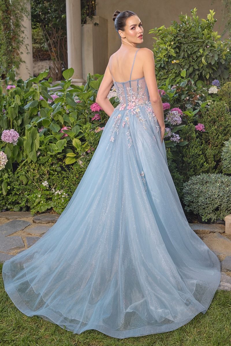 Enchanted Floral Butterfly Ball Gown with Glitter Tulle Skirt-3
