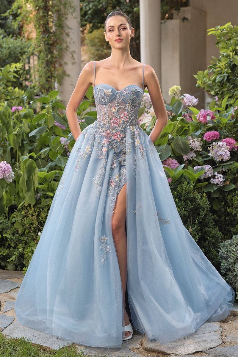 Enchanted Floral Butterfly Ball Gown with Glitter Tulle Skirt-3