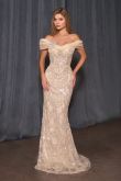 Off-Shoulder Beaded Tulle Gown with Sequin Detail and Train-2