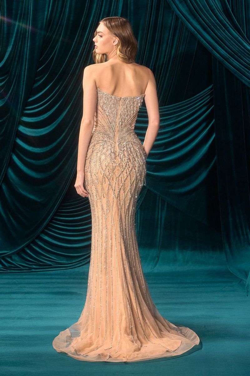 Crystal Beaded Sweetheart Mermaid Gown with Illusion Bodice-2