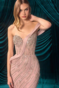 Sweetheart Crystal Beaded Gown with Sculptural Pleated Wrap-0