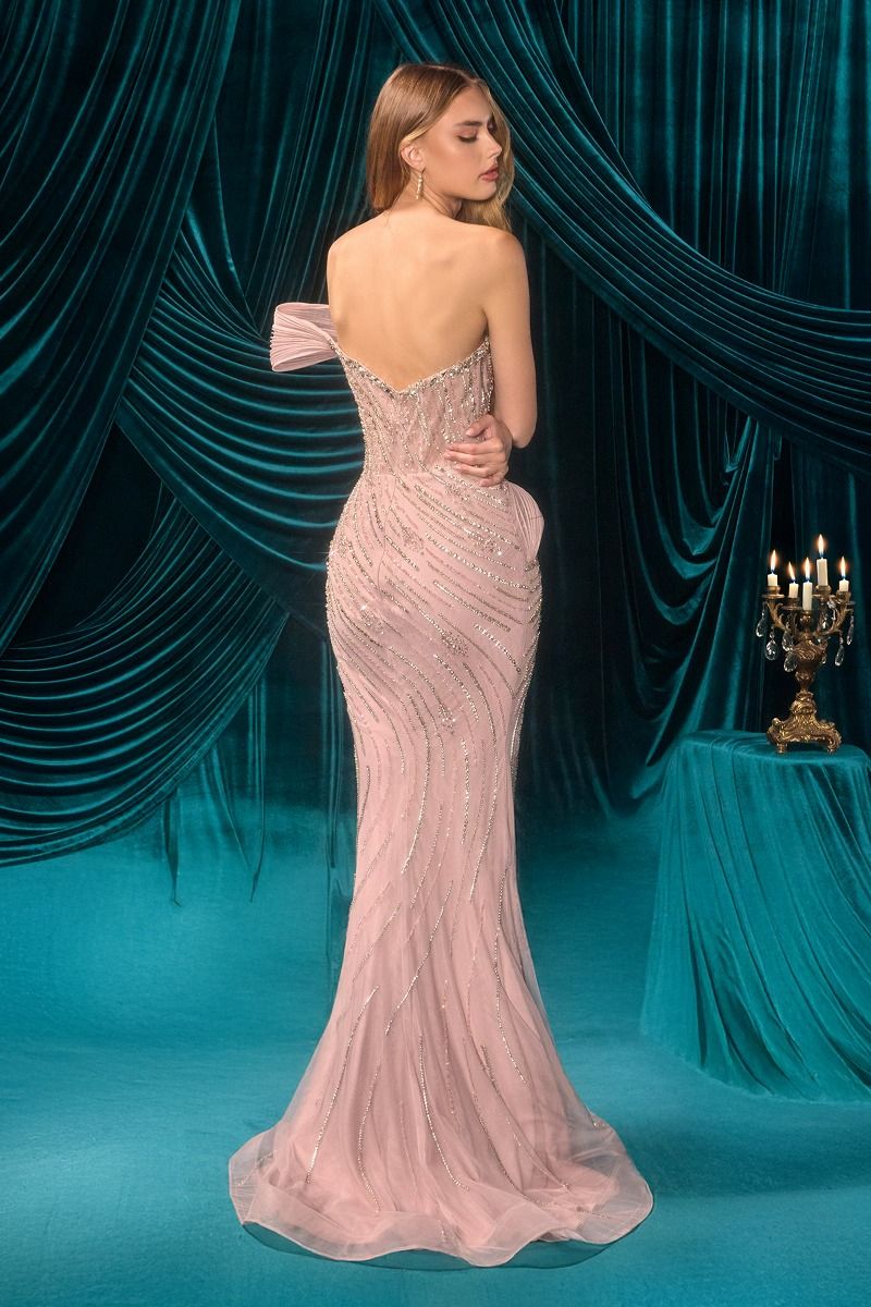 Sweetheart Crystal Beaded Gown with Sculptural Pleated Wrap-1