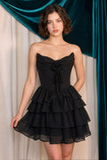 Sweetheart Rosette Chiffon Ruffle Mini Dress - Corset Back Cocktail & Homecoming-2