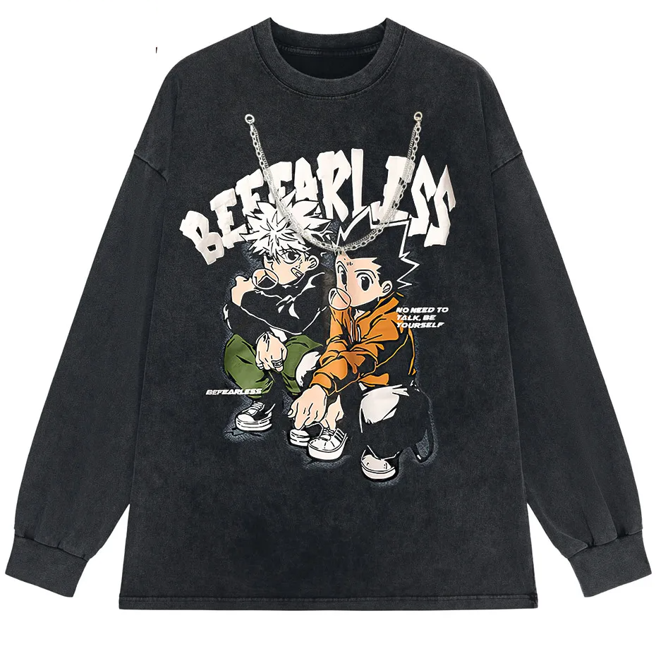 Men's Distressed Anime Graphic T-Shirt Hip Hop Harajuku Streetwear Cotton Oversized Tee-2
