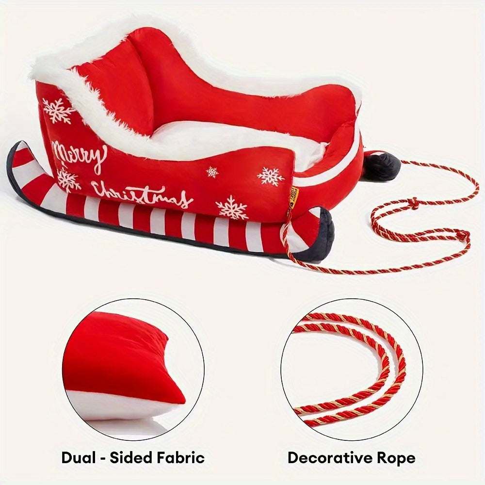 Holiday Christmas Plush Sled Dog Bed Red