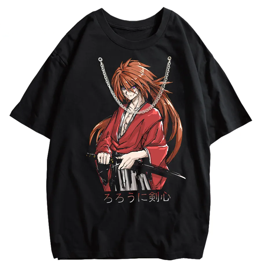 Rurouni Kenshin Washed Anime Graphic T-Shirt Men's Harajuku Streetwear Vintage Cotton Tee-1