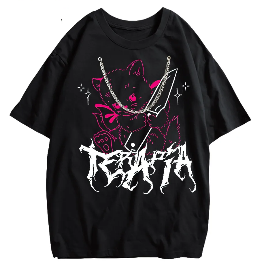 Men's Cute Anime E-Girl Kawaii T-Shirt Vintage Harajuku Streetwear Loose Fit-4