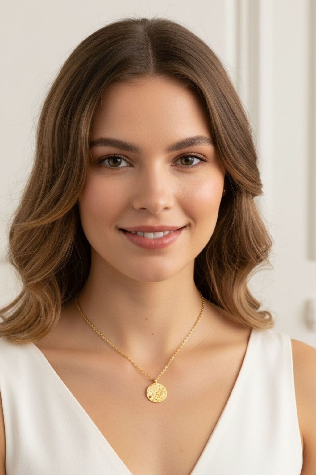 Zodiac Birthstone Talisman Necklace Aquarius Gold