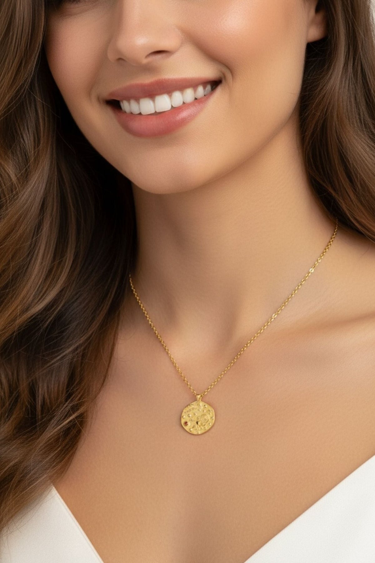 Zodiac Birthstone Talisman Necklace Aquarius Gold