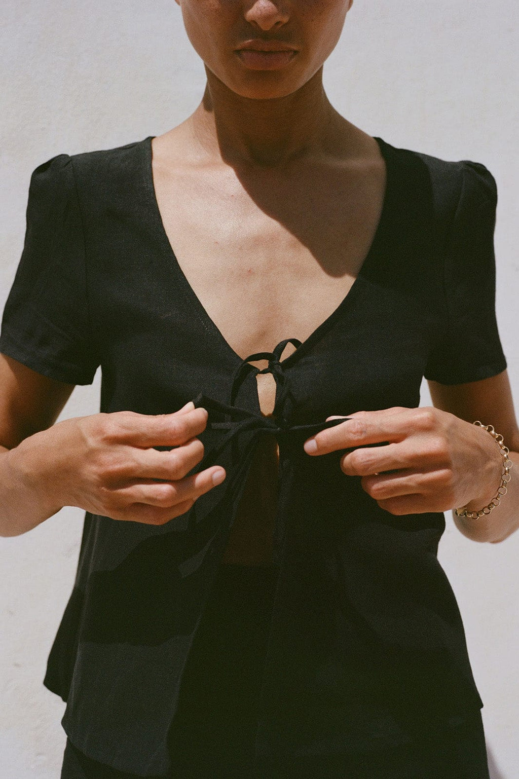 The Laurene Tie Blouse in black