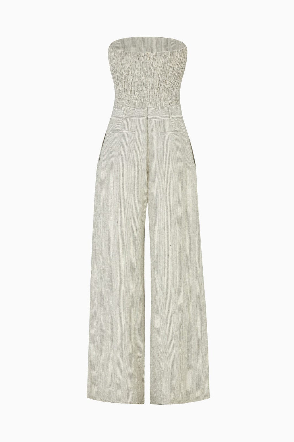 The Maggie Bandeau Jumpsuit in striped olive green