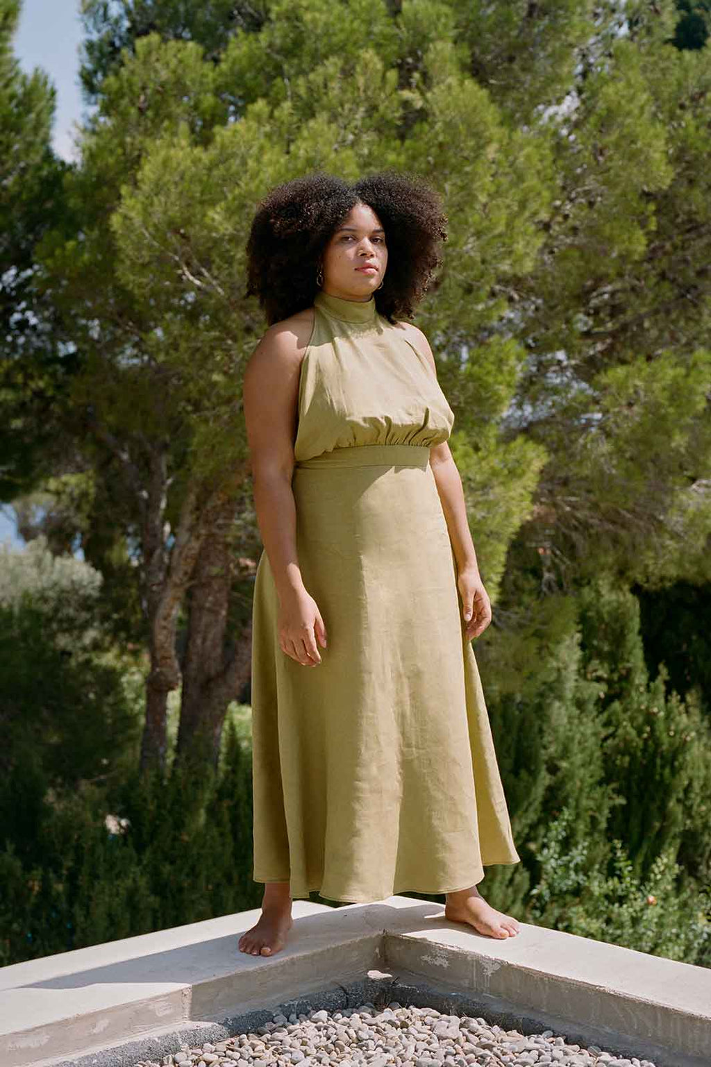 The Isi Halterneck Dress in Willow Green