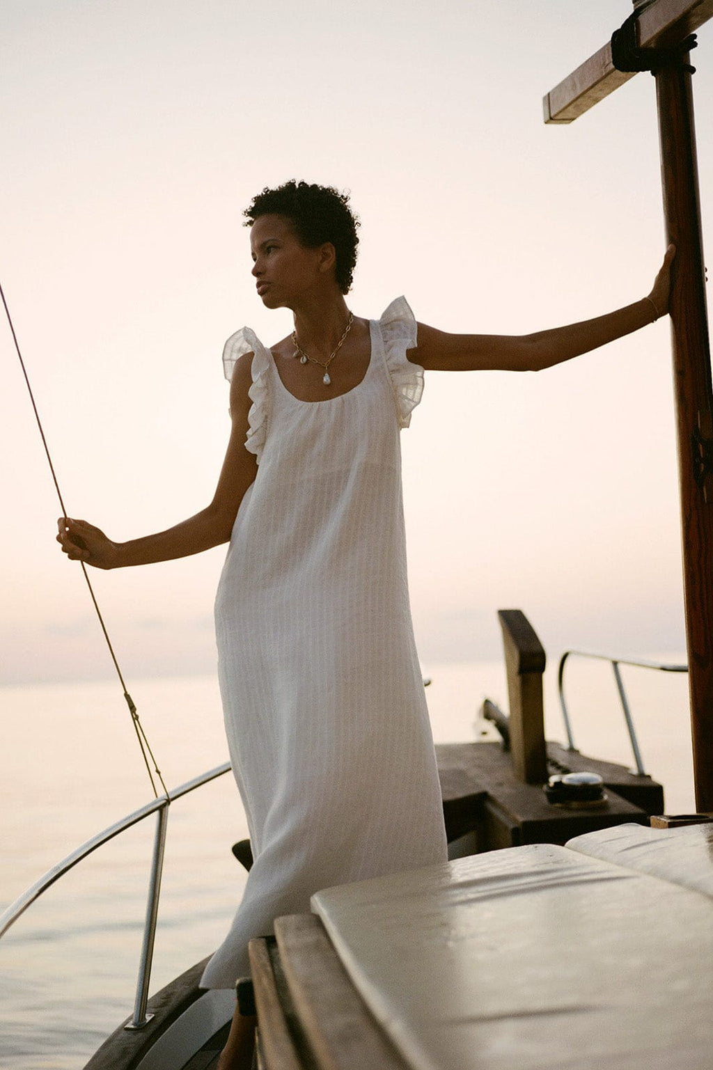 The Jane Ruffled Maxi Dress in off-white