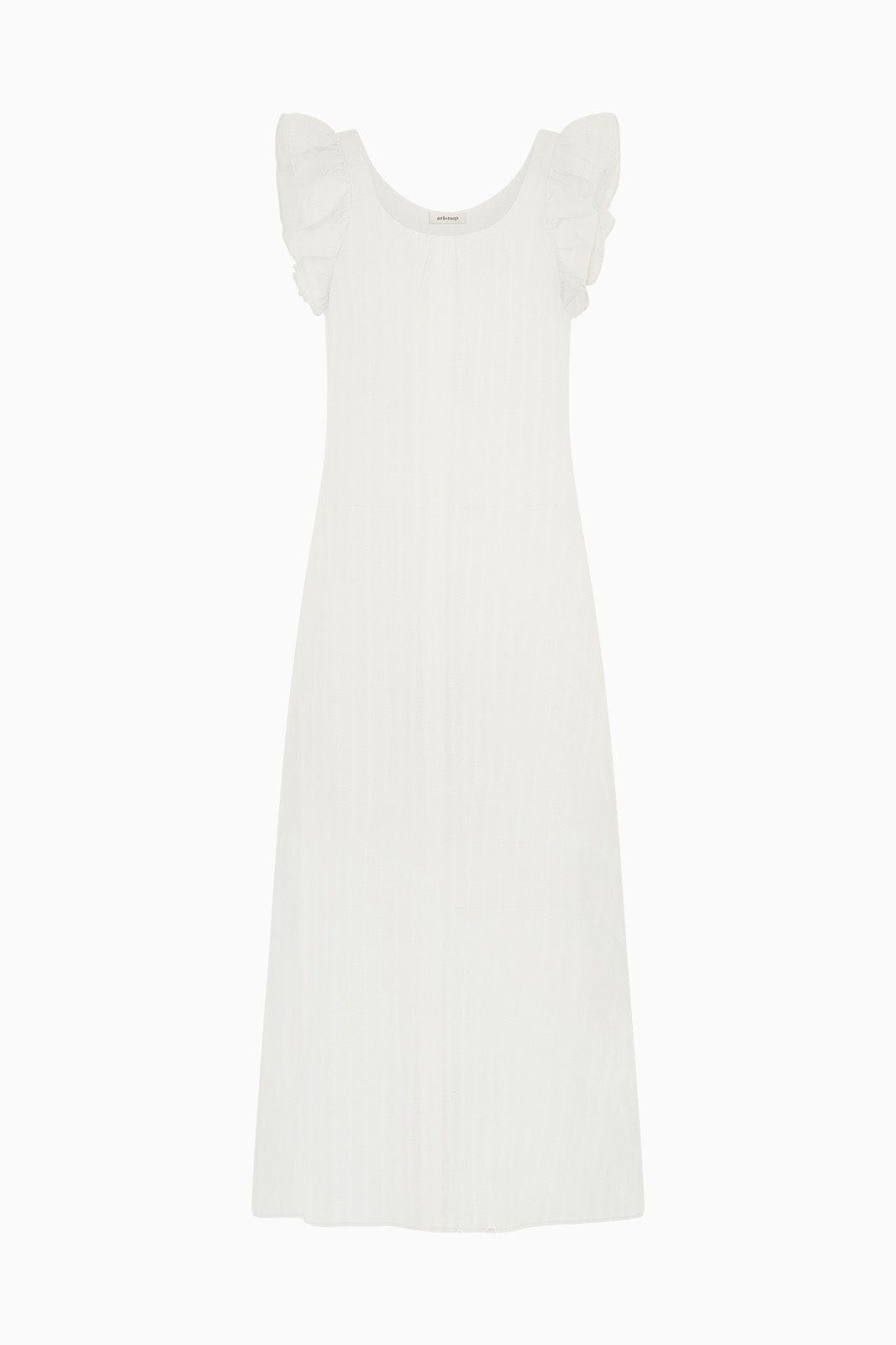 The Jane Ruffled Maxi Dress in off-white