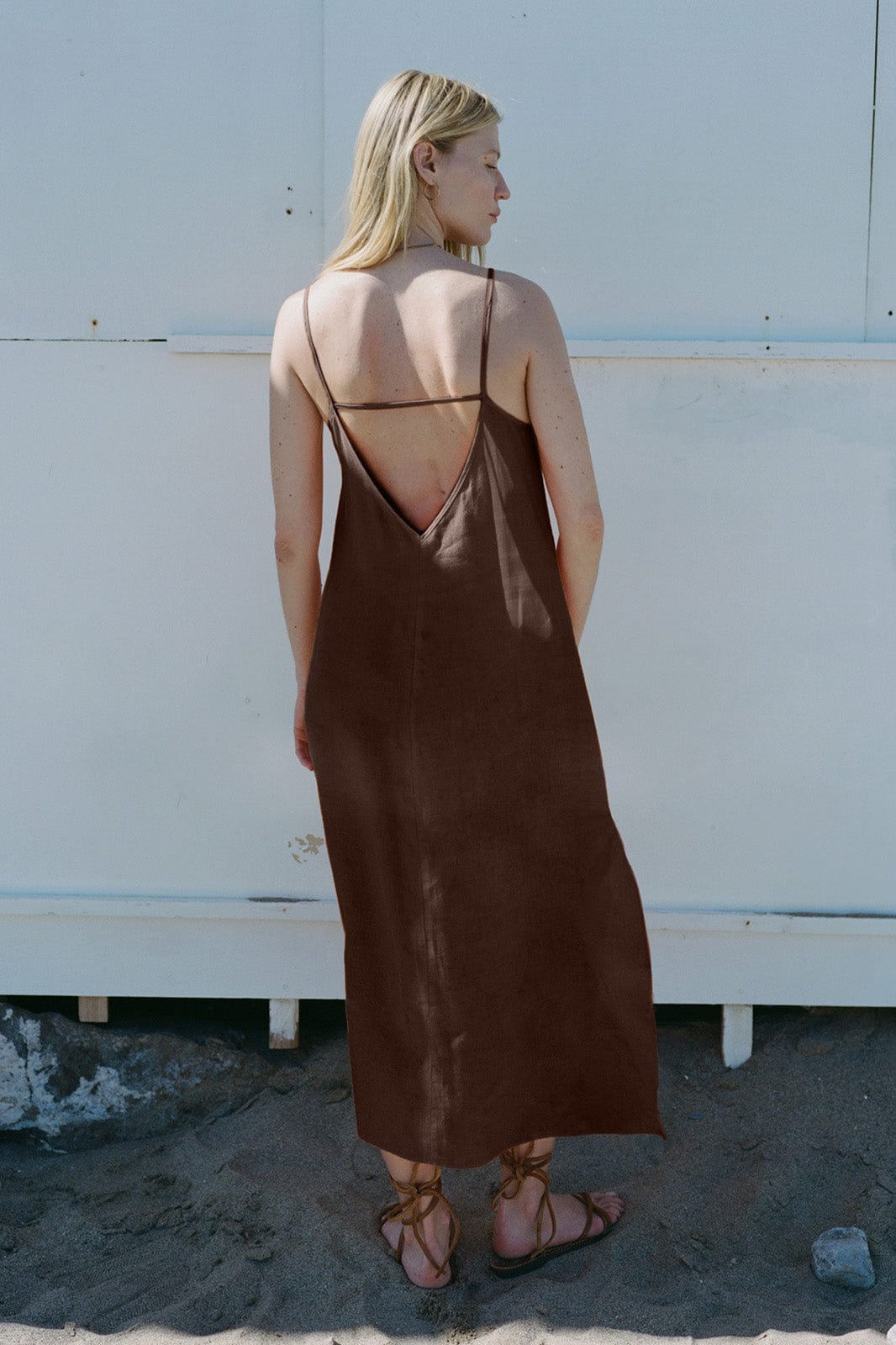The Trude Linen Slip Dress in chocolate