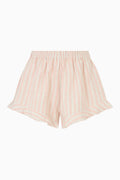 The Paula Ruffled Shorts in striped rosé