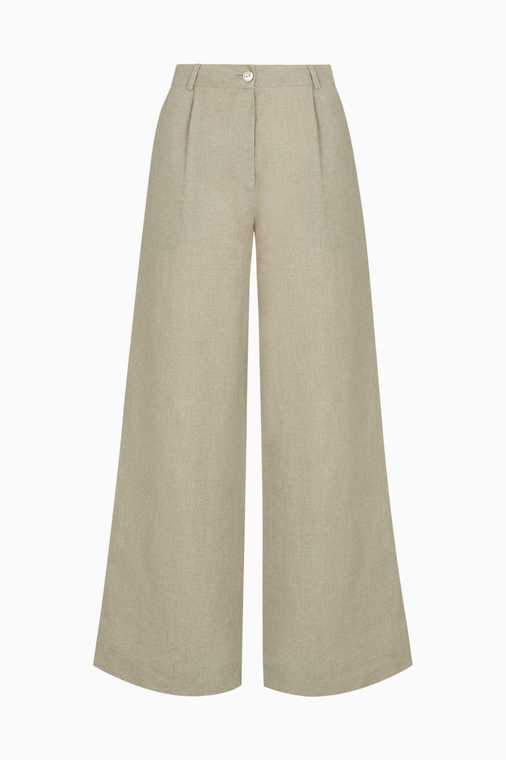 The Willow Wide-Leg Pleated Linen Trousers in oatmeal