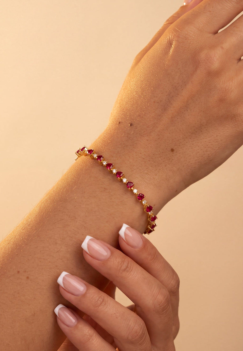 Asscher Cut Heart Tennis Bracelet Ruby Gold