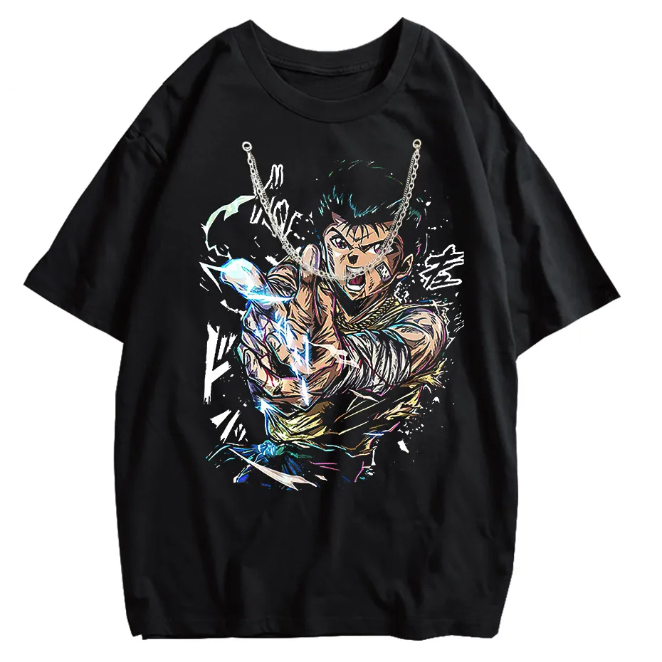 Hip Hop Vintage Washed T-Shirt Men Japanese Anime Boy Graphic Harajuku Streetwear Cotton Summer Tee-2