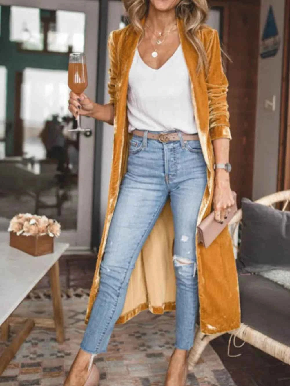 Open Front Long Sleeve Coat