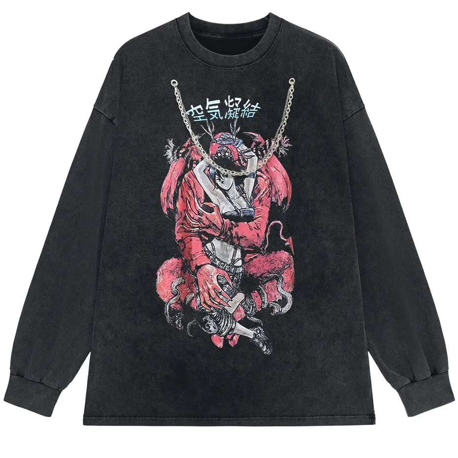 Retro Washed Oversized T-Shirt – Japanese Kanji Anime Graphic Cotton Tee-4