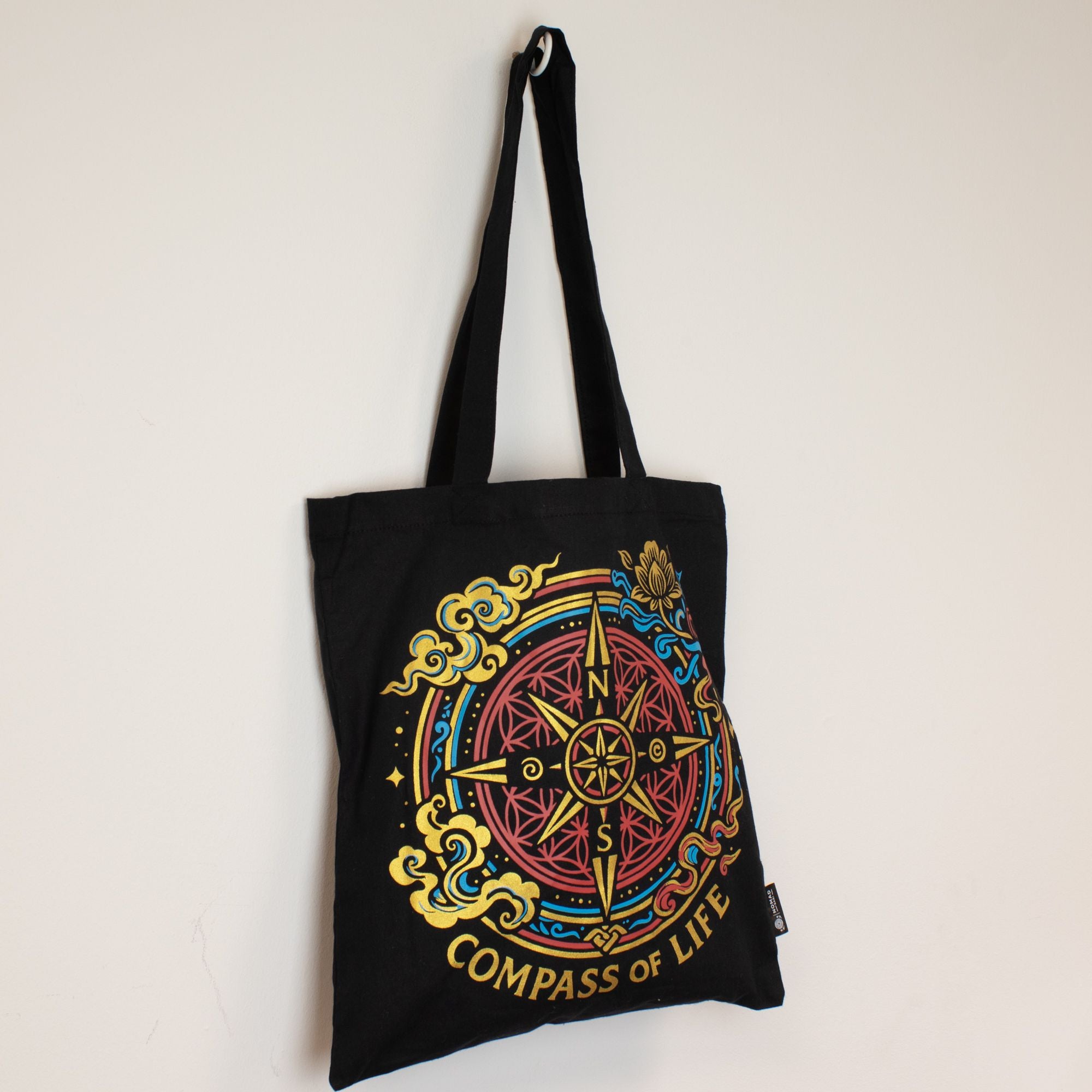 アイコニッククラシックトートバッグ - Compass of Life - ブラック 6oz
