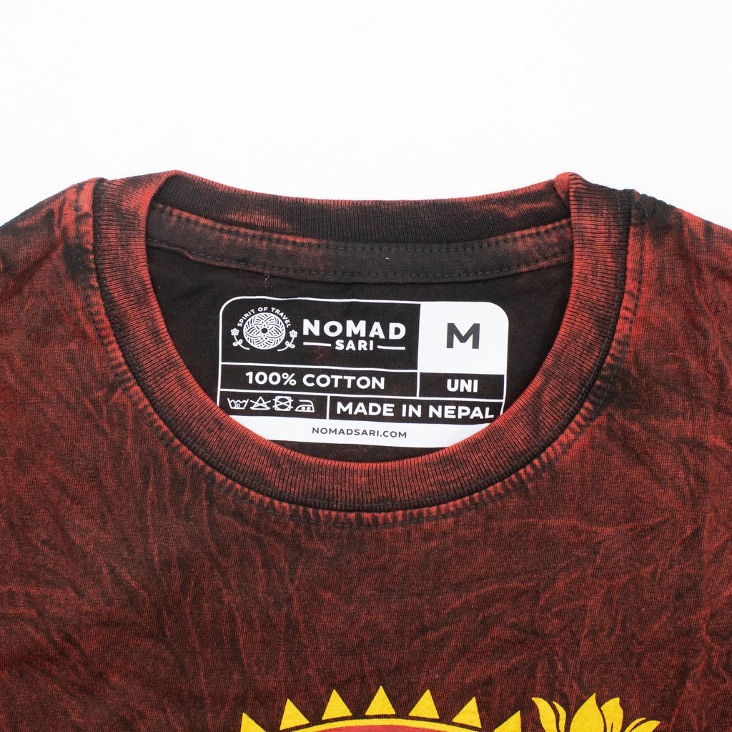 ノマド サリ ウォッシュドコットン Tシャツ - ドラゴンマンダラ - マルーン - Mサイズ